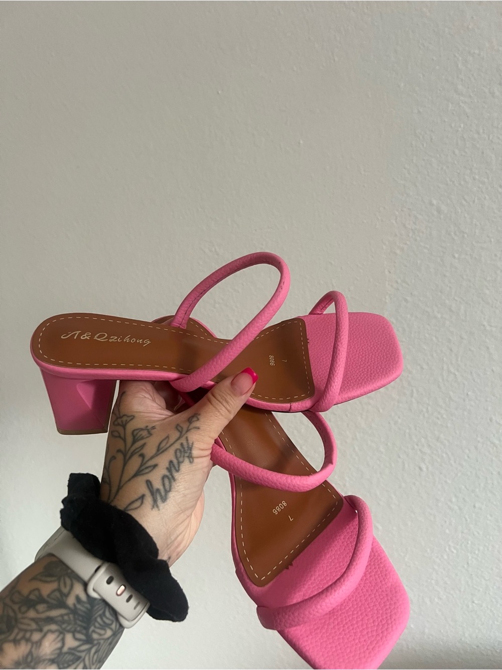 Pink Strappy Block Heel Sandals - Picture 3 of 6